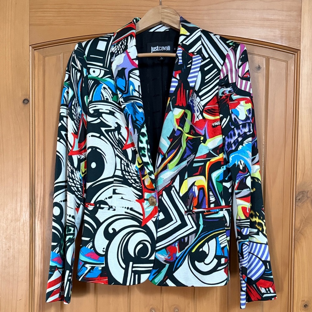 Just Cavalli Multicolor Graphic Print Blazer with Bold Palette